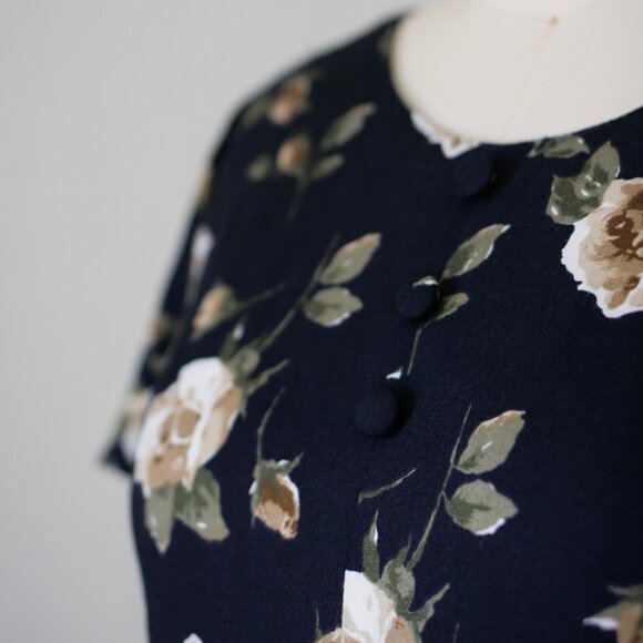 NWT 80's 90's Navy Blue Dead Stock Long Midi Dress/Flutter Sleeves - Picture 5 of 10